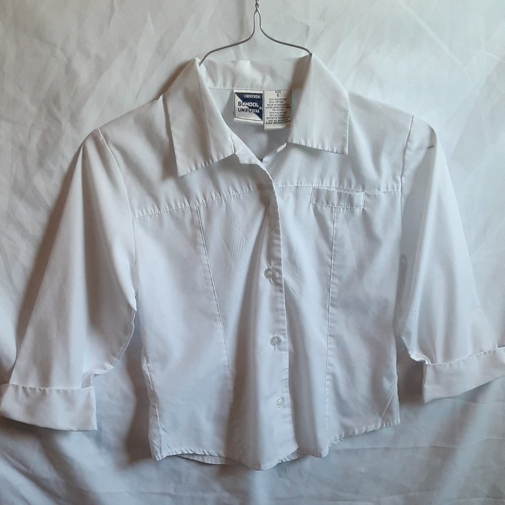 Girls White Collared Blouse ¾ sleeve Size 6